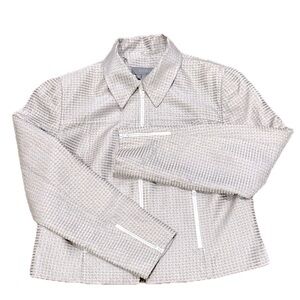👛🥂 ECCOCI 100% Silk Zip Blazer | Metallic Jacquard Y2K Luxe Preppy Women’s‎ 8